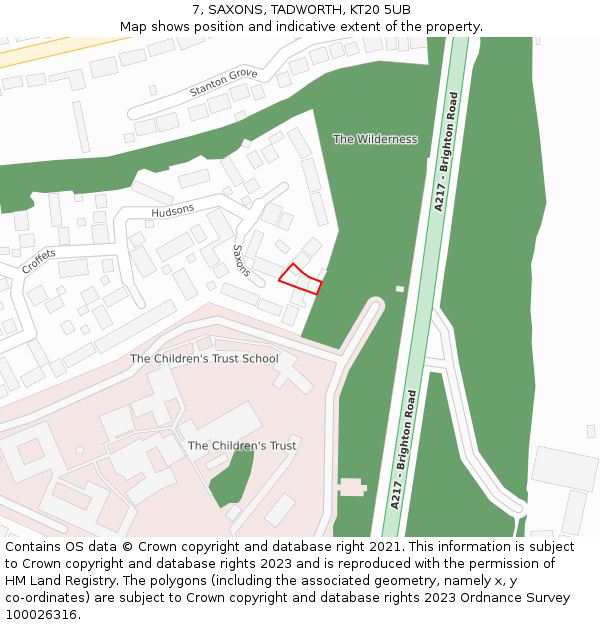 7, SAXONS, TADWORTH, KT20 5UB: Location map and indicative extent of plot