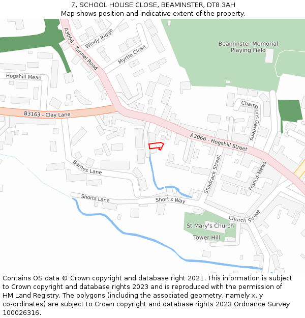 7, SCHOOL HOUSE CLOSE, BEAMINSTER, DT8 3AH: Location map and indicative extent of plot