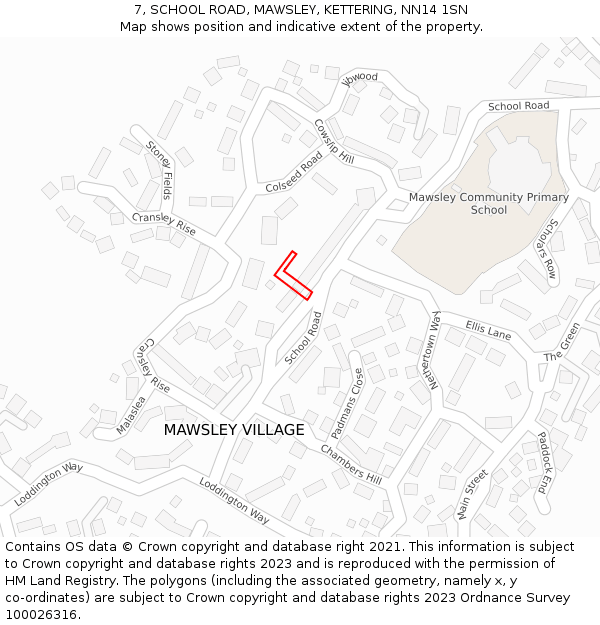 7, SCHOOL ROAD, MAWSLEY, KETTERING, NN14 1SN: Location map and indicative extent of plot
