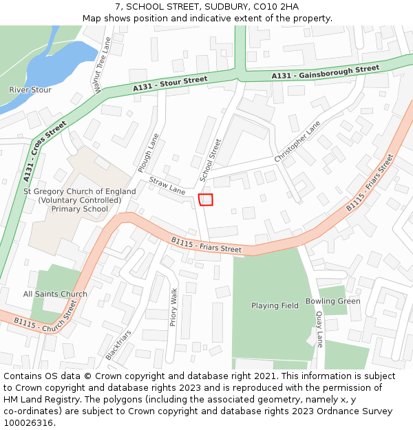 7, SCHOOL STREET, SUDBURY, CO10 2HA: Location map and indicative extent of plot