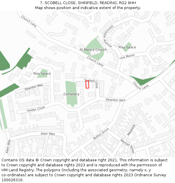 7, SCOBELL CLOSE, SHINFIELD, READING, RG2 9HH: Location map and indicative extent of plot