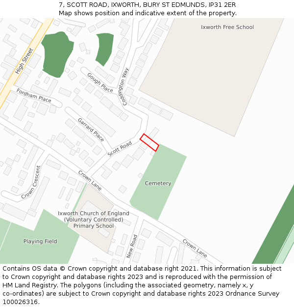 7, SCOTT ROAD, IXWORTH, BURY ST EDMUNDS, IP31 2ER: Location map and indicative extent of plot