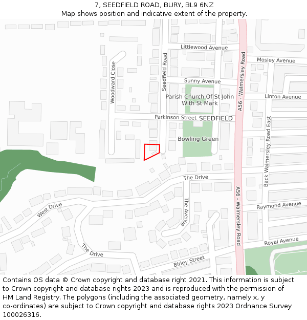 7, SEEDFIELD ROAD, BURY, BL9 6NZ: Location map and indicative extent of plot