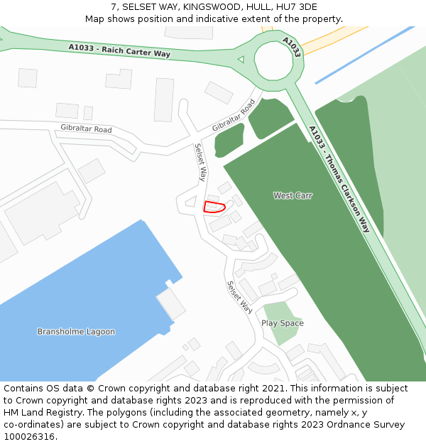 7, SELSET WAY, KINGSWOOD, HULL, HU7 3DE: Location map and indicative extent of plot