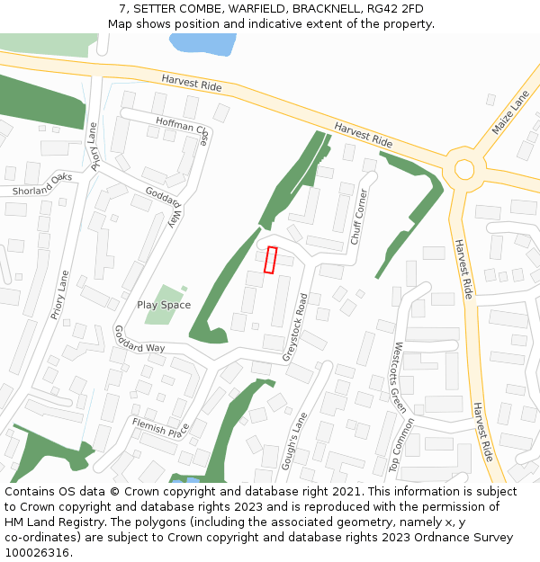 7, SETTER COMBE, WARFIELD, BRACKNELL, RG42 2FD: Location map and indicative extent of plot
