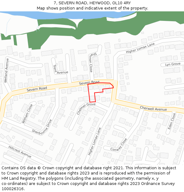 7, SEVERN ROAD, HEYWOOD, OL10 4RY: Location map and indicative extent of plot