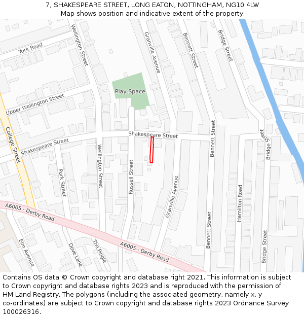7, SHAKESPEARE STREET, LONG EATON, NOTTINGHAM, NG10 4LW: Location map and indicative extent of plot