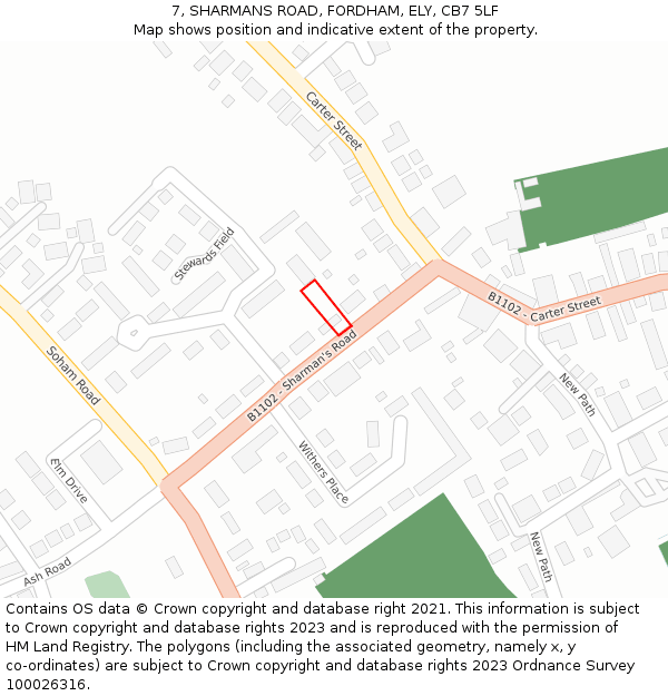 7, SHARMANS ROAD, FORDHAM, ELY, CB7 5LF: Location map and indicative extent of plot