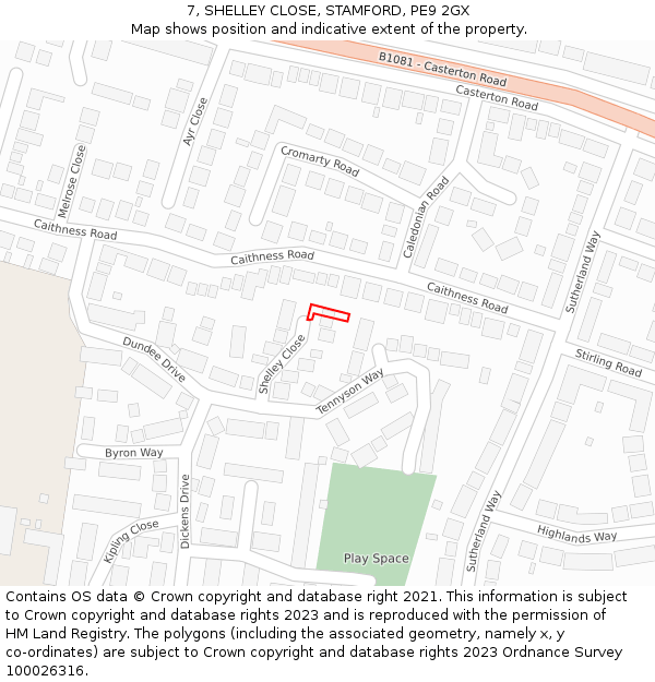 7, SHELLEY CLOSE, STAMFORD, PE9 2GX: Location map and indicative extent of plot