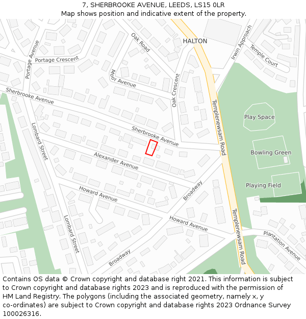 7, SHERBROOKE AVENUE, LEEDS, LS15 0LR: Location map and indicative extent of plot