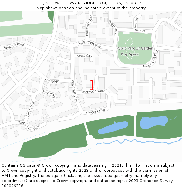 7, SHERWOOD WALK, MIDDLETON, LEEDS, LS10 4FZ: Location map and indicative extent of plot