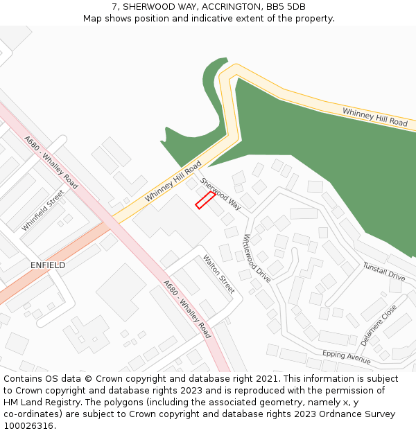 7, SHERWOOD WAY, ACCRINGTON, BB5 5DB: Location map and indicative extent of plot