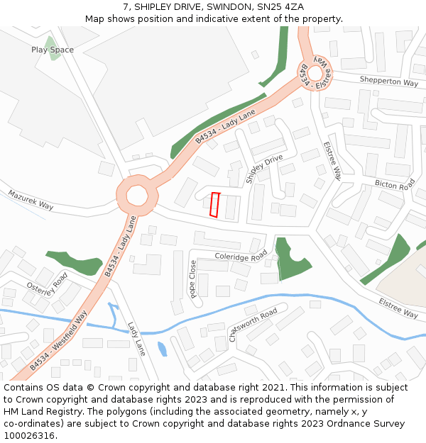 7, SHIPLEY DRIVE, SWINDON, SN25 4ZA: Location map and indicative extent of plot
