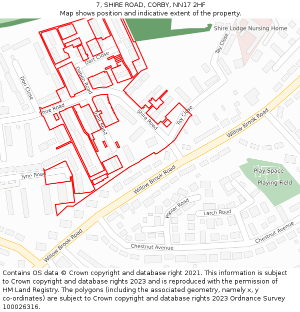 7, SHIRE ROAD, CORBY, NN17 2HF: Location map and indicative extent of plot