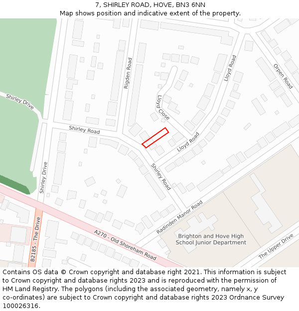 7, SHIRLEY ROAD, HOVE, BN3 6NN: Location map and indicative extent of plot