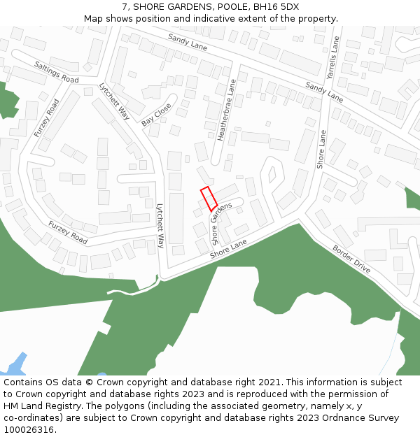 7, SHORE GARDENS, POOLE, BH16 5DX: Location map and indicative extent of plot