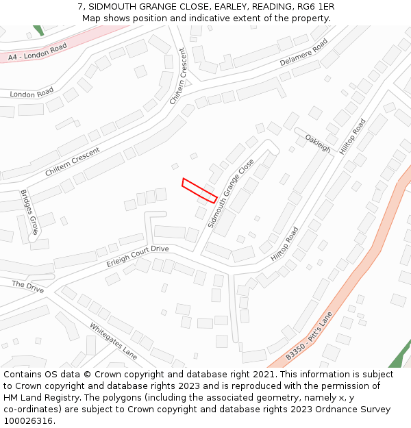 7, SIDMOUTH GRANGE CLOSE, EARLEY, READING, RG6 1ER: Location map and indicative extent of plot