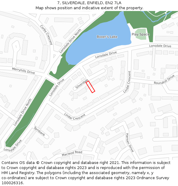 7, SILVERDALE, ENFIELD, EN2 7LA: Location map and indicative extent of plot