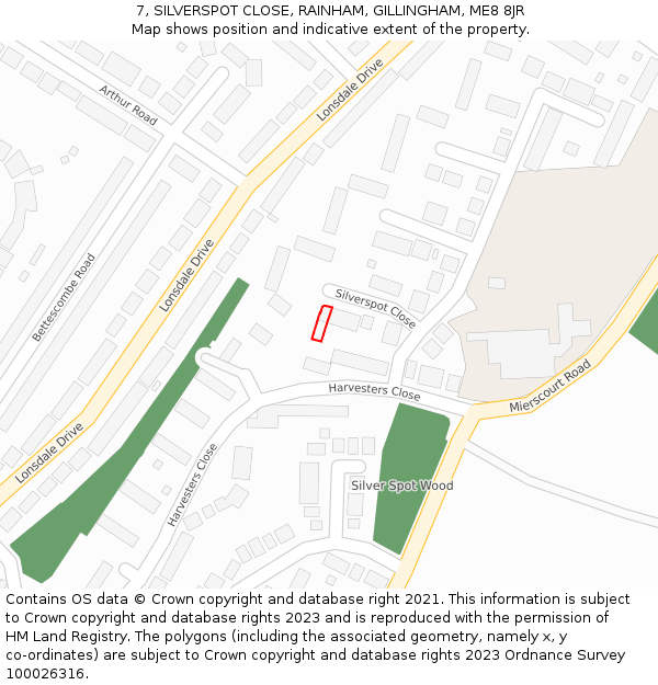 7, SILVERSPOT CLOSE, RAINHAM, GILLINGHAM, ME8 8JR: Location map and indicative extent of plot