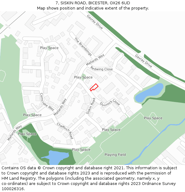 7, SISKIN ROAD, BICESTER, OX26 6UD: Location map and indicative extent of plot