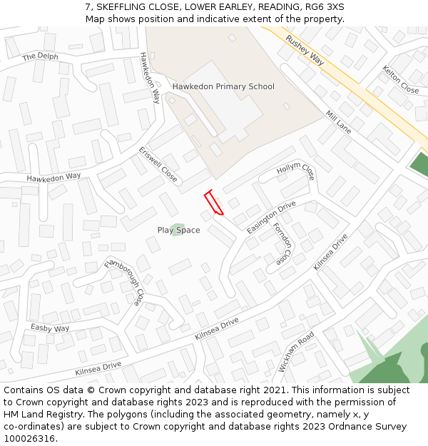 7, SKEFFLING CLOSE, LOWER EARLEY, READING, RG6 3XS: Location map and indicative extent of plot