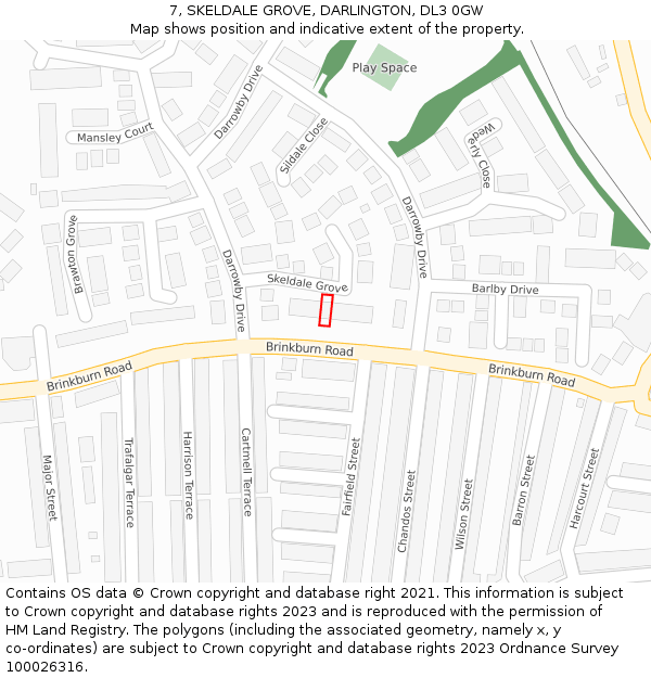 7, SKELDALE GROVE, DARLINGTON, DL3 0GW: Location map and indicative extent of plot