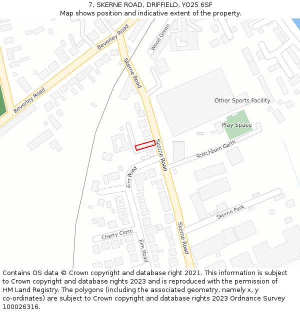 7, SKERNE ROAD, DRIFFIELD, YO25 6SF: Location map and indicative extent of plot