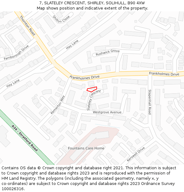7, SLATELEY CRESCENT, SHIRLEY, SOLIHULL, B90 4XW: Location map and indicative extent of plot