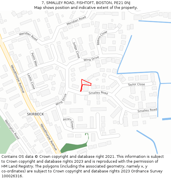 7, SMALLEY ROAD, FISHTOFT, BOSTON, PE21 0NJ: Location map and indicative extent of plot