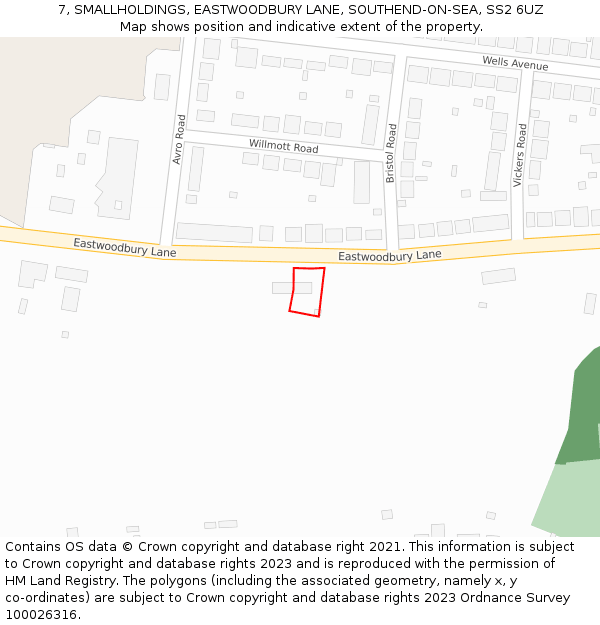 7, SMALLHOLDINGS, EASTWOODBURY LANE, SOUTHEND-ON-SEA, SS2 6UZ: Location map and indicative extent of plot