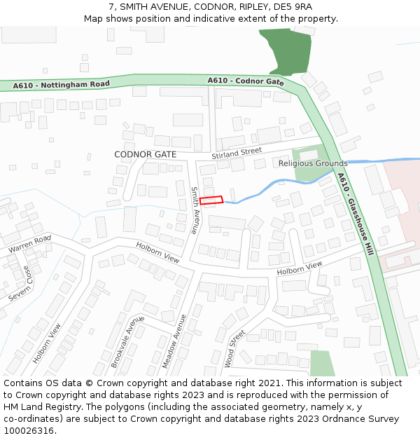 7, SMITH AVENUE, CODNOR, RIPLEY, DE5 9RA: Location map and indicative extent of plot