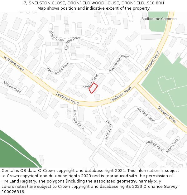 7, SNELSTON CLOSE, DRONFIELD WOODHOUSE, DRONFIELD, S18 8RH: Location map and indicative extent of plot