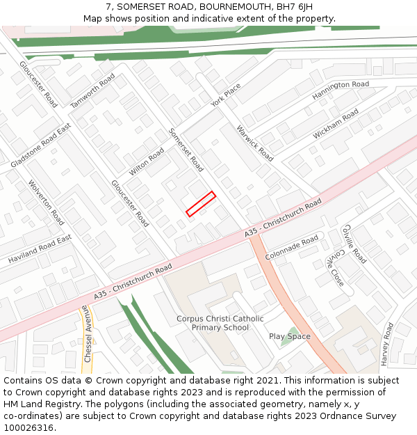 7, SOMERSET ROAD, BOURNEMOUTH, BH7 6JH: Location map and indicative extent of plot
