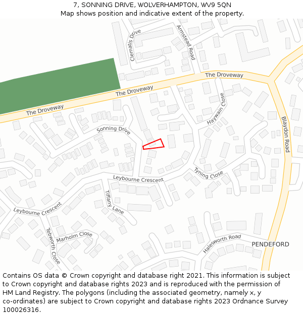 7, SONNING DRIVE, WOLVERHAMPTON, WV9 5QN: Location map and indicative extent of plot