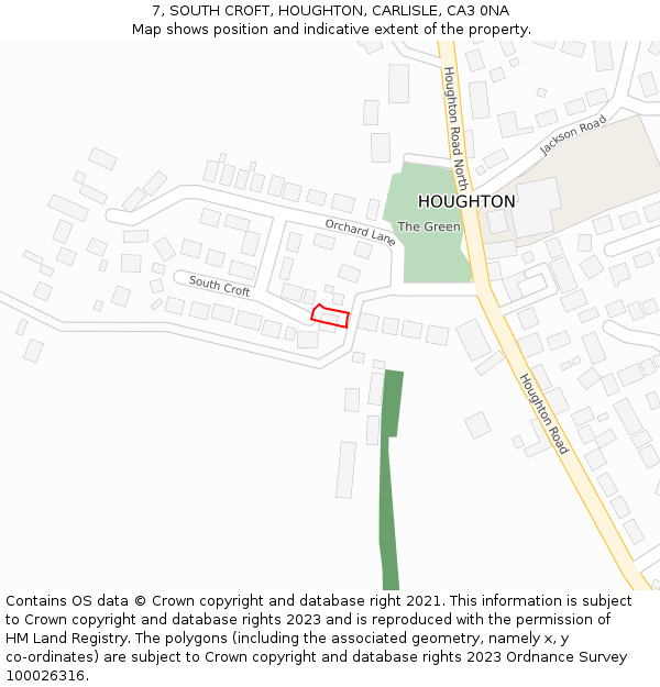 7, SOUTH CROFT, HOUGHTON, CARLISLE, CA3 0NA: Location map and indicative extent of plot