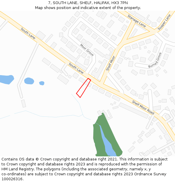 7, SOUTH LANE, SHELF, HALIFAX, HX3 7PN: Location map and indicative extent of plot