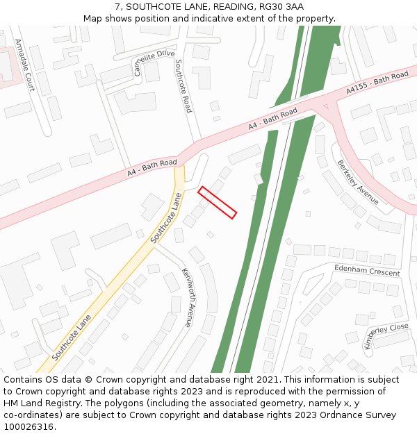 7, SOUTHCOTE LANE, READING, RG30 3AA: Location map and indicative extent of plot