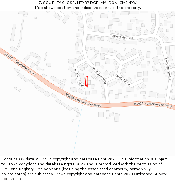 7, SOUTHEY CLOSE, HEYBRIDGE, MALDON, CM9 4YW: Location map and indicative extent of plot