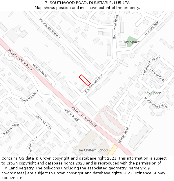 7, SOUTHWOOD ROAD, DUNSTABLE, LU5 4EA: Location map and indicative extent of plot