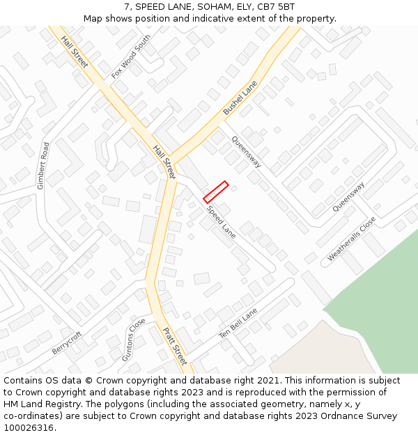 7, SPEED LANE, SOHAM, ELY, CB7 5BT: Location map and indicative extent of plot
