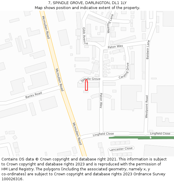 7, SPINDLE GROVE, DARLINGTON, DL1 1LY: Location map and indicative extent of plot