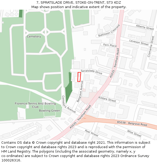 7, SPRATSLADE DRIVE, STOKE-ON-TRENT, ST3 4DZ: Location map and indicative extent of plot