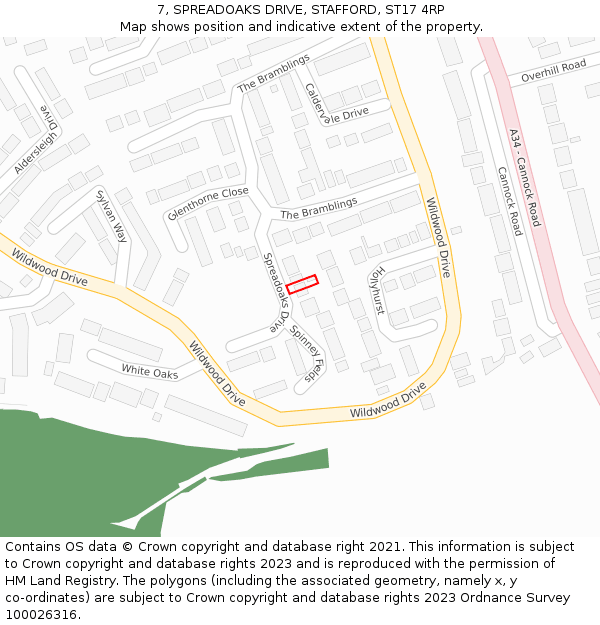 7, SPREADOAKS DRIVE, STAFFORD, ST17 4RP: Location map and indicative extent of plot