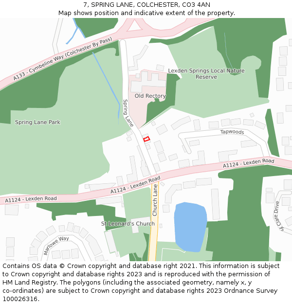 7, SPRING LANE, COLCHESTER, CO3 4AN: Location map and indicative extent of plot