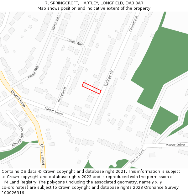 7, SPRINGCROFT, HARTLEY, LONGFIELD, DA3 8AR: Location map and indicative extent of plot