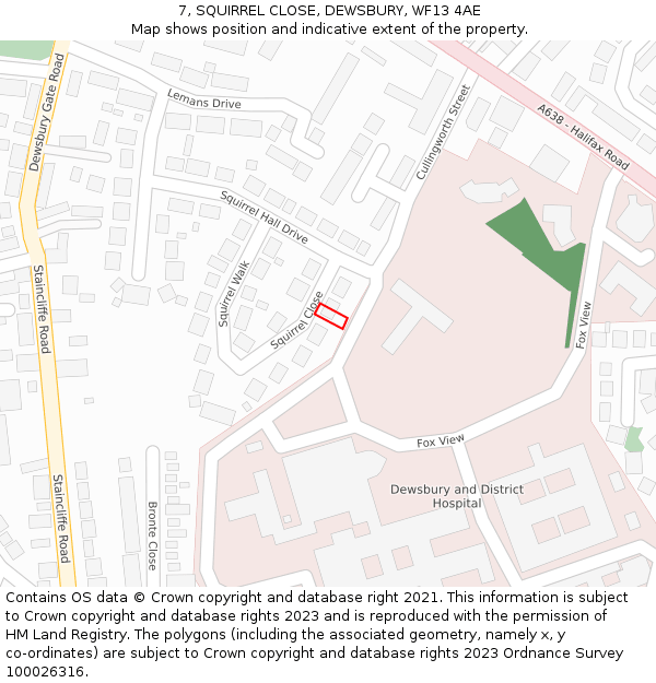 7, SQUIRREL CLOSE, DEWSBURY, WF13 4AE: Location map and indicative extent of plot