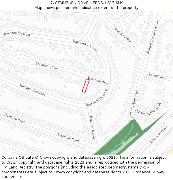 7, STAINBURN DRIVE, LEEDS, LS17 6NY: Location map and indicative extent of plot