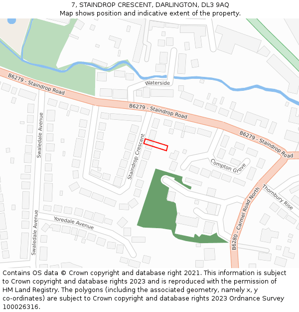 7, STAINDROP CRESCENT, DARLINGTON, DL3 9AQ: Location map and indicative extent of plot