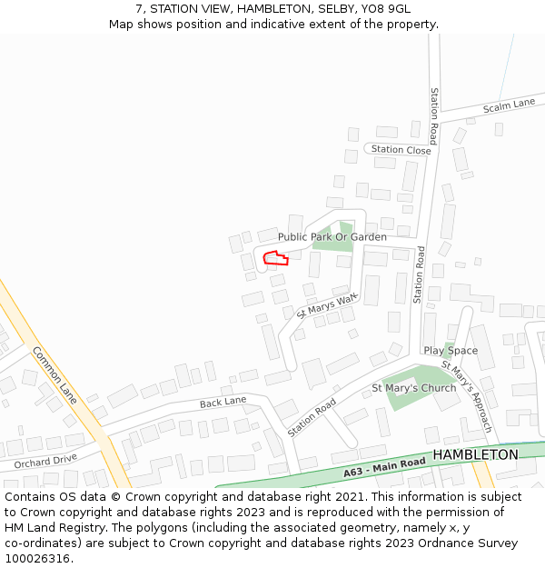 7, STATION VIEW, HAMBLETON, SELBY, YO8 9GL: Location map and indicative extent of plot
