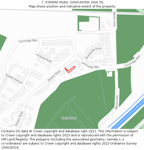 7, STAYERS ROAD, DONCASTER, DN4 7FJ: Location map and indicative extent of plot